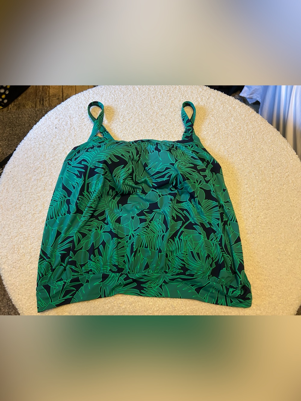 Lands' End Green Leaf-Print Swim Tankini Top